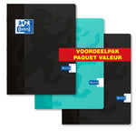 Oxford School # schrift A5 gelijnd met kantlijn 36 vel 90g soepele kartonnen kaft assorti voordeelpak 3 stuks