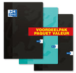 Oxford School # schrift A4 geruit 10mm met kantlijn 36 vel 90g soepele kartonnen kaft assorti voordeelpak 3 stuks