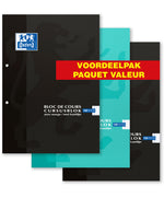 Oxford School # cursusblokken A4 geruit 5mm 100 vel 90g soepele kartonnen kaft assorti voordeelpak 3 stuks