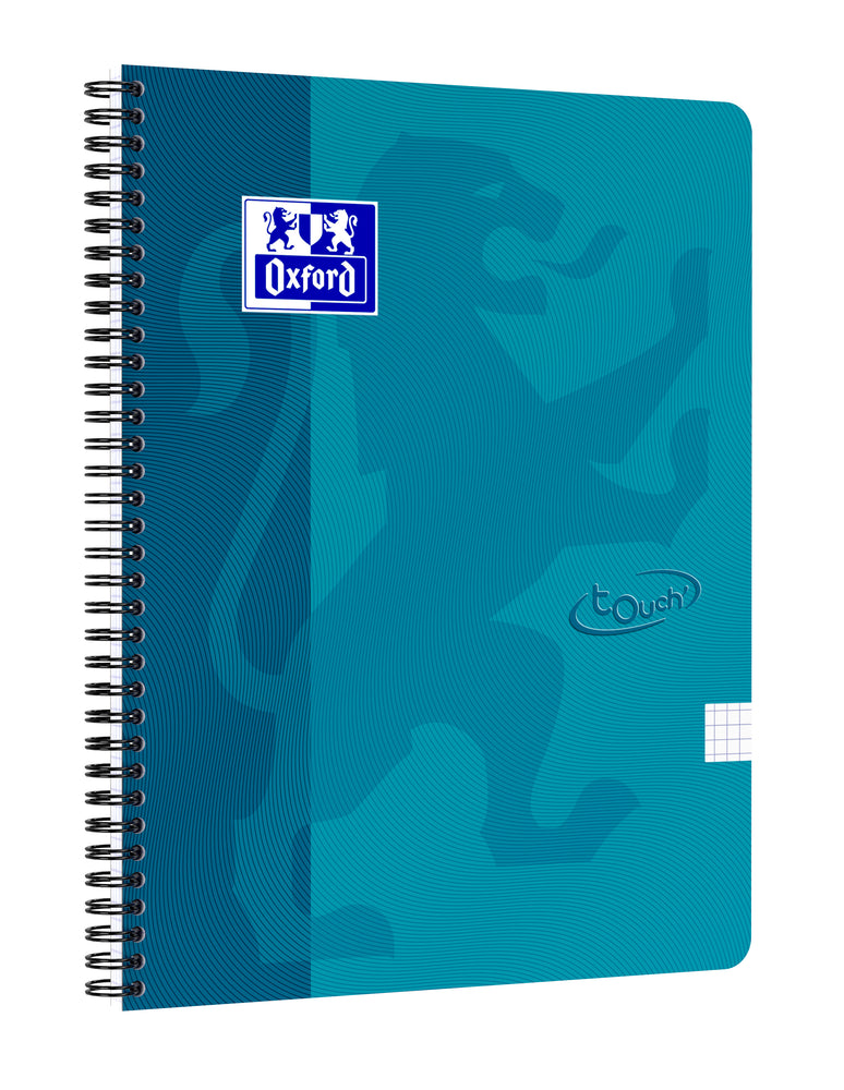 Oxford Touch # spiraalblok A4 geruit 5mm 70 vel 90g soepele kartonnen kaft aqua