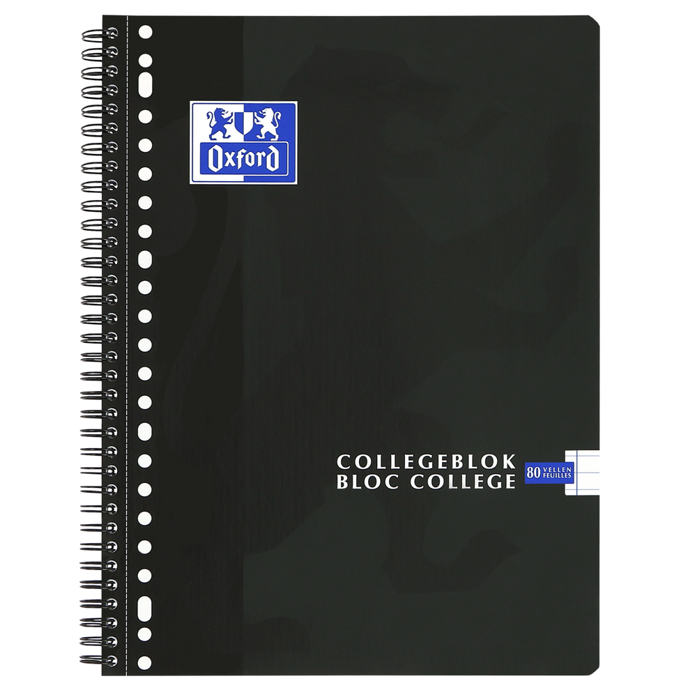 Oxford School # collegeblok A4+ gelijnd 23 gaats 80 vel 90g soepele kartonnen kaft zwart