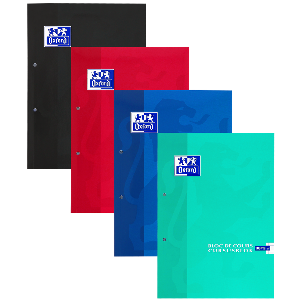 Oxford School # cursusblok A4 geruit 10mm 2 gaats 100 vel 90g soepele kartonnen kaft assorti