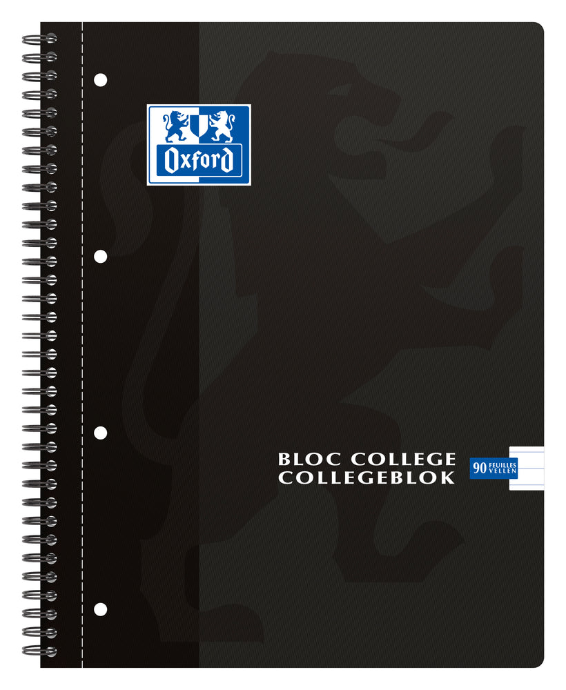 Oxford School # collegeblok A4+ gelijnd 4 gaats 90 vel 90g soepele kartonnen kaft zwart