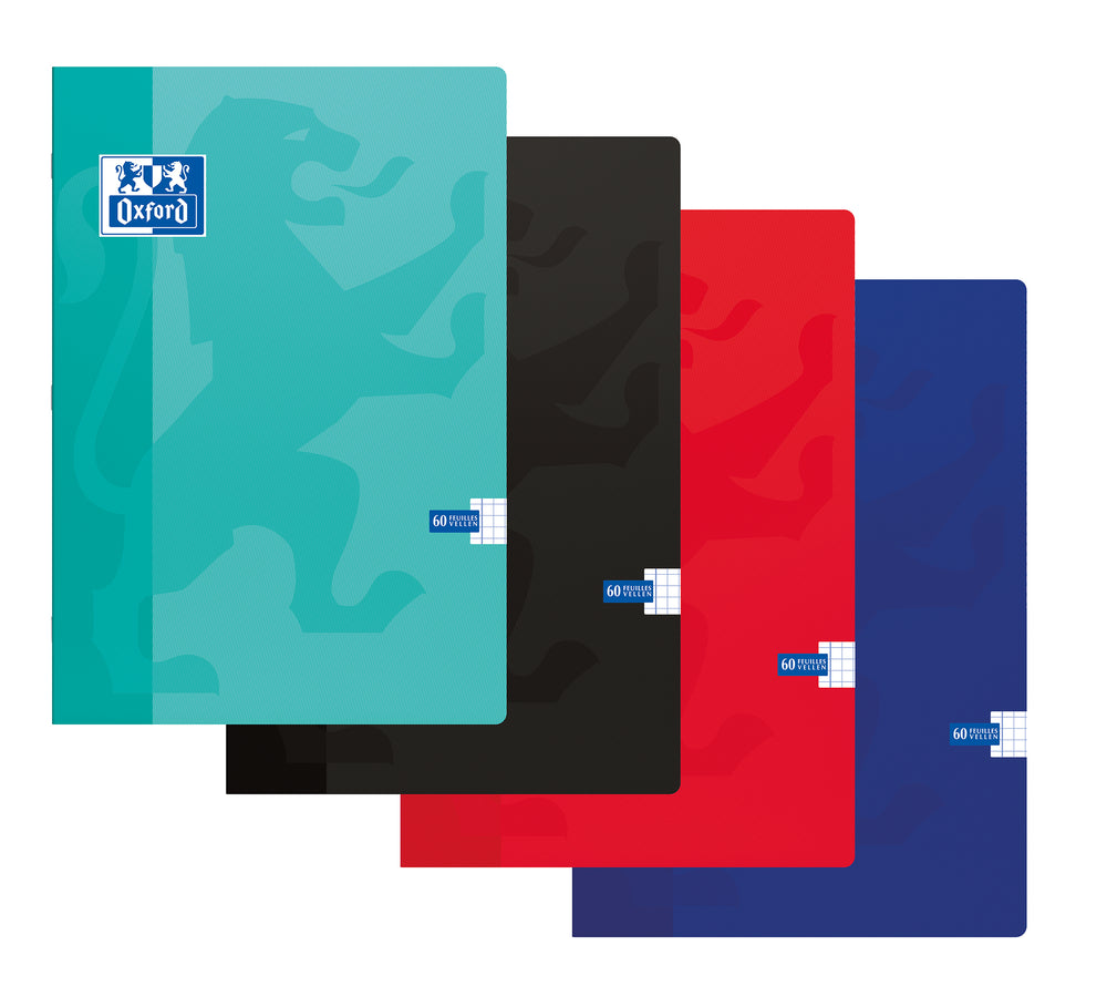 Oxford School # schrift A4 geruit 5mm 60 vel 90g soepele kartonnen kaft assorti