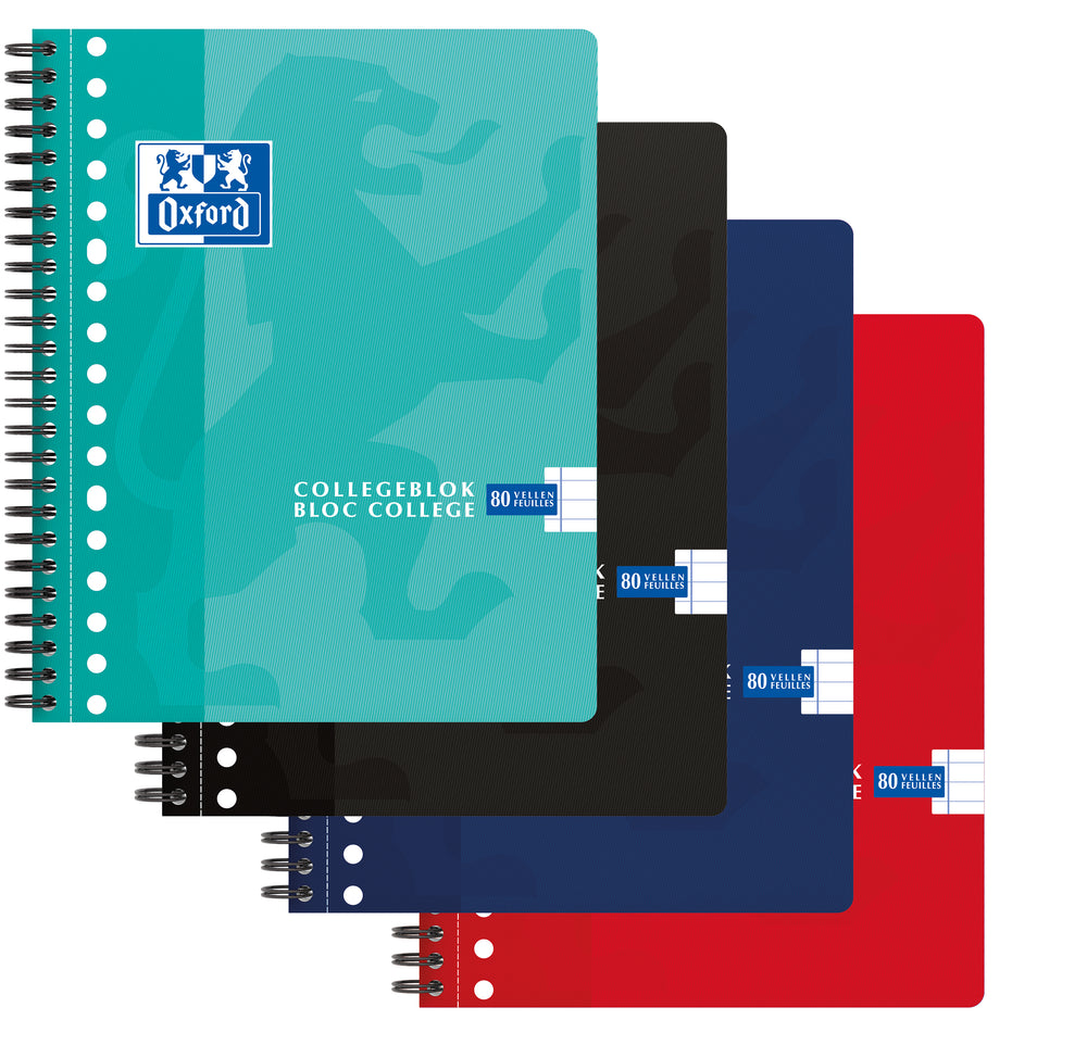 Oxford School # collegeblok A5+ gelijnd 17 gaats 80 vel 90g soepele kartonnen kaft assorti