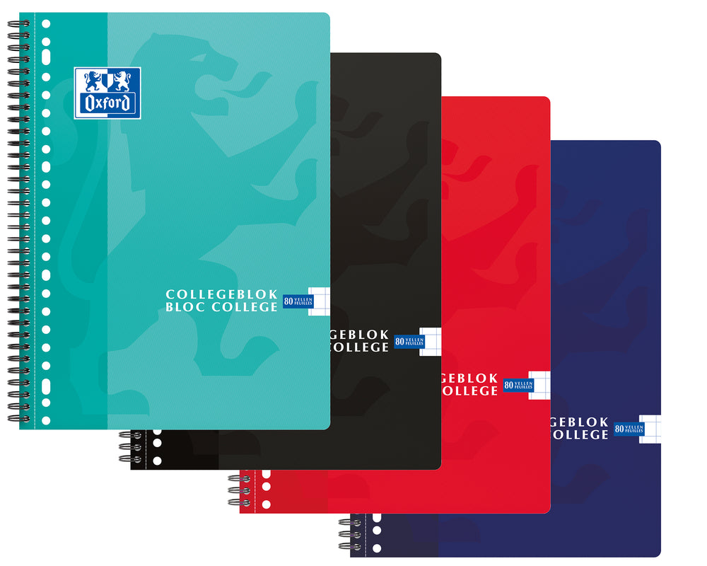 Oxford School # collegeblok A4+ geruit 10mm 23 gaats 80 vel 90g soepele kartonnen kaft assorti